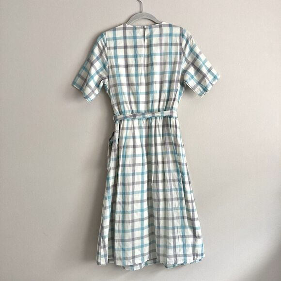 Polagram Anthropologie Blue Gray Checkered Dress Size Small Cottagecore - Picture 8 of 12